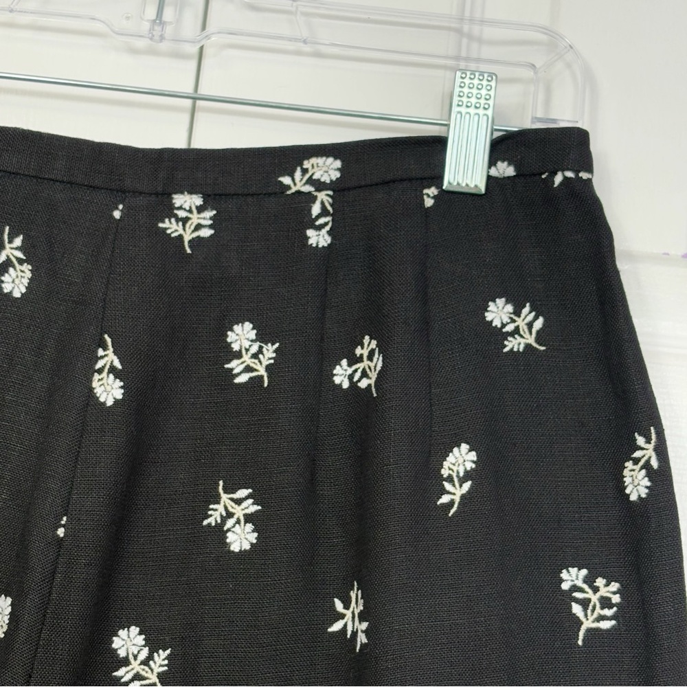 Vintage Talbots Black Floral Embroidered Linen High-Rise Crop Pants 12 - Picture 15 of 16